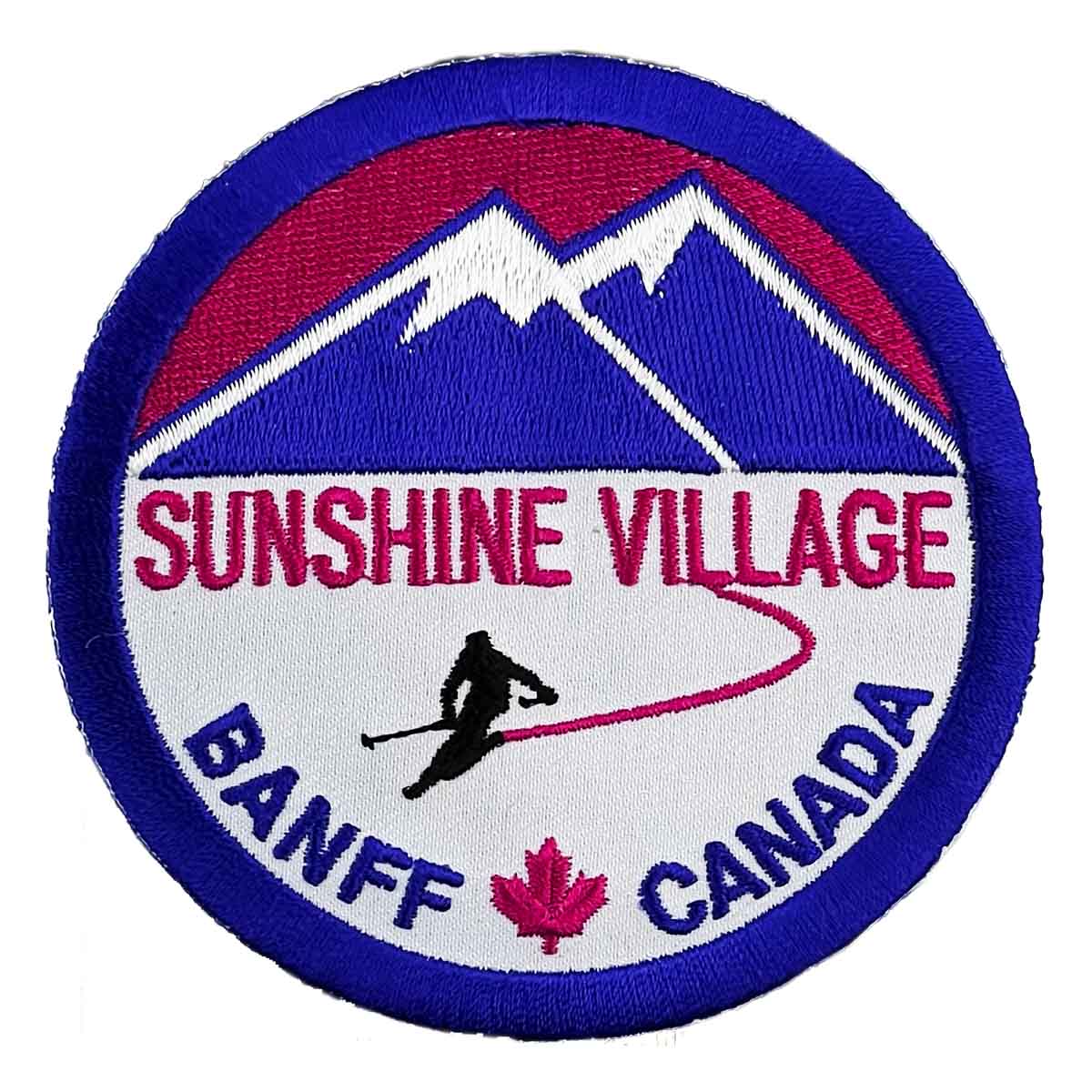 Sunshine Village Retro Skier Circle Patch Purple