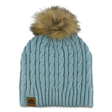 Sunshine Village Cable Knit Faux Fur Pom Pom Toque Light Blue O S