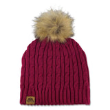 Sunshine Village Cable Knit Faux Fur Pom Pom Toque Maroon O S