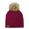 Sunshine Village Cable Knit Faux Fur Pom Pom Toque Maroon O S